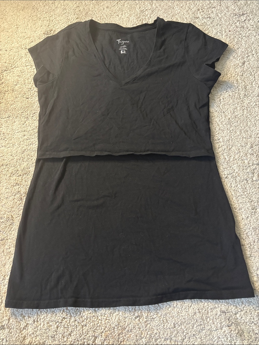 Thyme Womenโs Nursing Black V Neck Top With Cap Sleeves Size Small